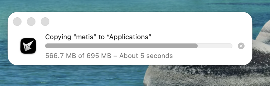 macOS copy progress window while metis copies into Applications